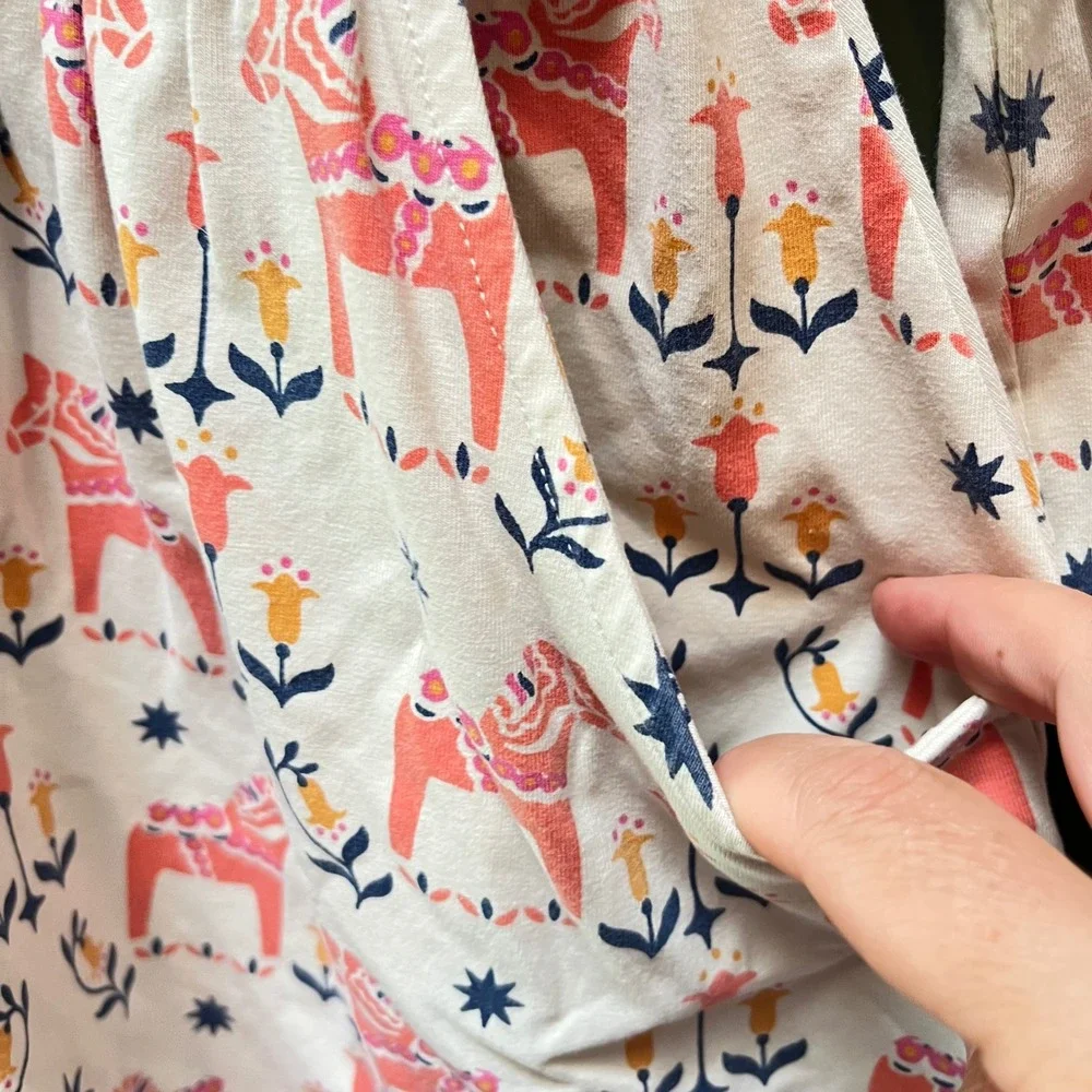 Hanna Andersson Girls Dala Horse Floral Long Sleeve Pocket Dress White US 5